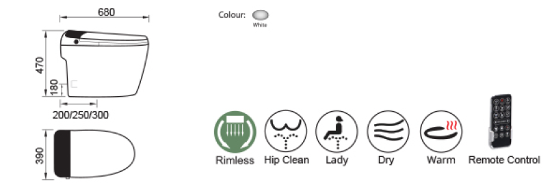 DOCASA A2000 Ceramic PTRAP STRAP 200MM 250MM 300MM Smart Toilet Bowl Set Auto Sensor Dual Flush WaterSaving Water Closet