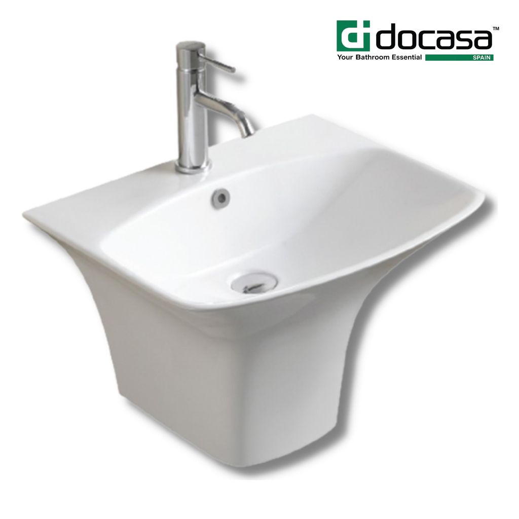 DOCASA 5200 545mm Wall Hung Basin White single Pre-punched Tap Hole c/w Overflow
