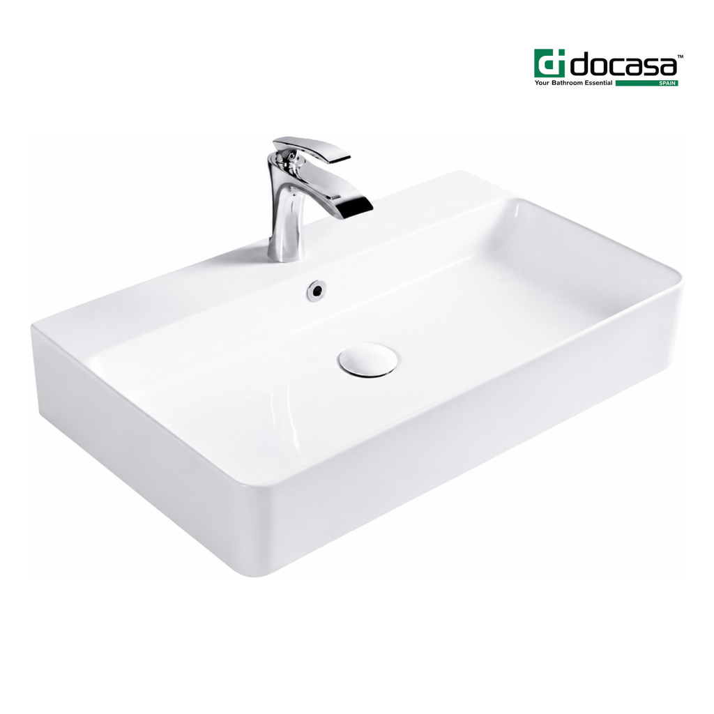 DOCASA K427 710mm Counter Top Wash White Basin come with single pre-punched tap hole, overflow & cap