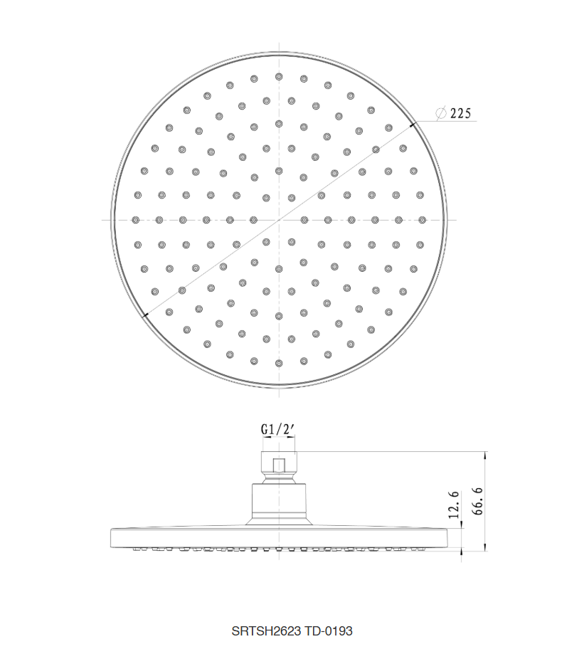 SORENTO SRTSH2623-BL6 225mm Matte Black Round Fixed ABS Rain Shower Head