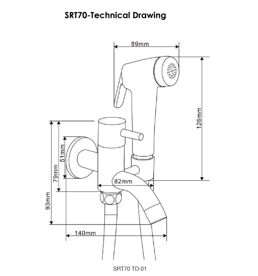 SORENTO SRT70-BL 2-Way Matt Black Bidet Spray c/w 1.2m PVC Flexible Hose