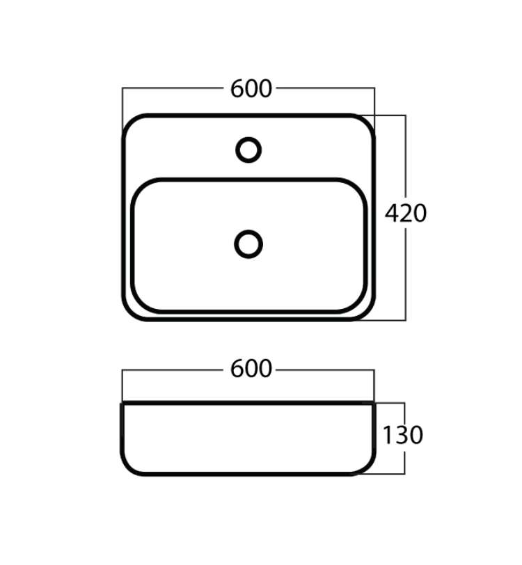 SORENTO SRTWB1516-BL 600mm Rectangular Matte Black Counter Mounting Wash Basin come with single pre-punched tap hole