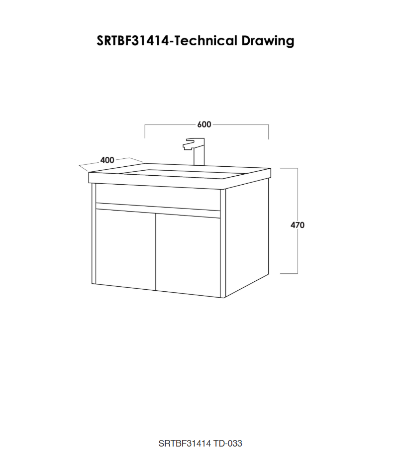SORENTO SRTBF31414-MBL 460mm Black Wall Hung Cabinet 1 Soft Closing Drawers Set