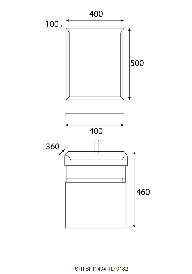 SORENTO SRTBF11404-MBL 345mm Black Wall Hung Cabinet 1 Soft Closing Drawers Set