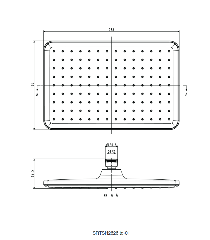 SORENTO SRTSH22614-BL 200mm Matte Black Square Fixed ABS Rain Shower Head