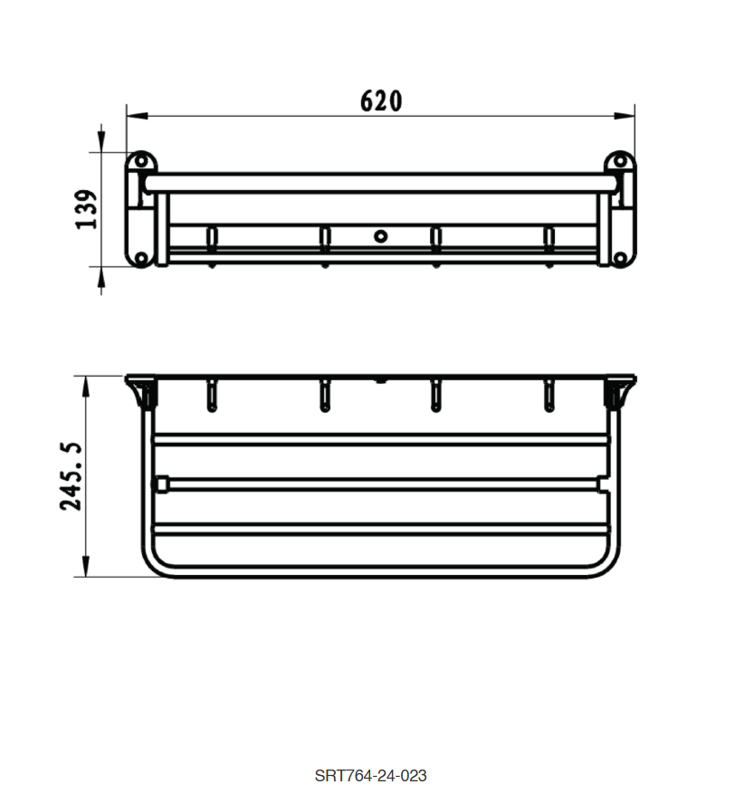 SORENTO SRT764-24-GY 600mm Double Gold Chrome Moveable Towel Shelf
