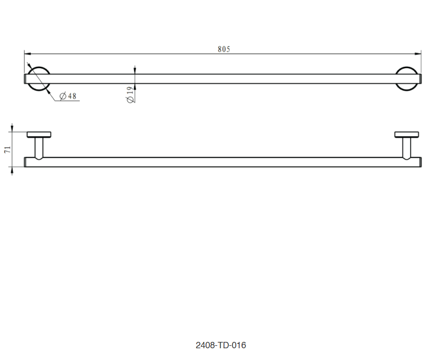 SORENTO SRT2408-GY 800mm Single Gold Chrome Towel Rail - Circle