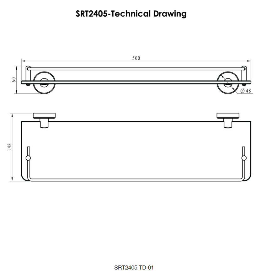 SORENTO SRT2405-GY 500mm Traditional Gold Chrome & Glass Bathroom Shelf