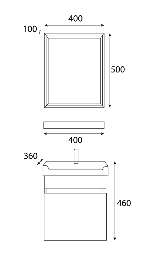 SORENTO SRTBF11404-GY 345mm Gold Wall Hung Cabinet 1 Soft Closing Drawers Set