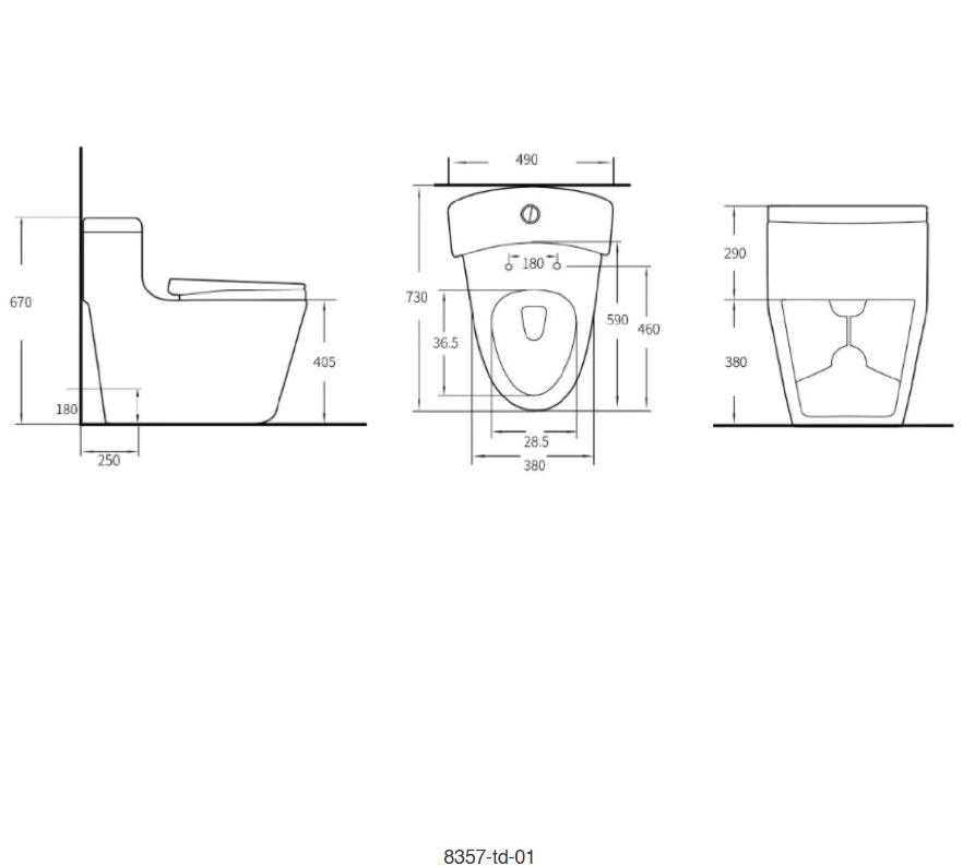 Sorento SRTWC8357-RL One Piece Water Closet Washdown With Rimless Flushing Technology S-Trap 200/250/300mm, P-Trap 180mm