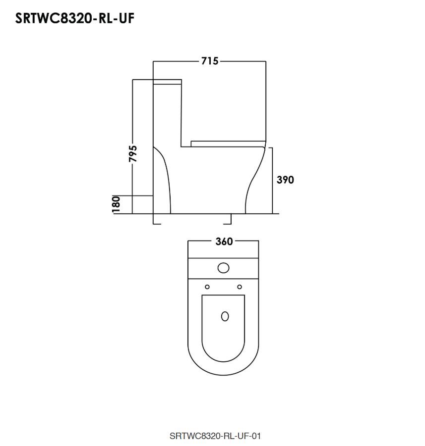 Sorento SRTWC8320-RL-UF One Piece Water Closet Washdown With Rimless Flushing Technology S-Trap 150/200/250mm P-Trap 180mm