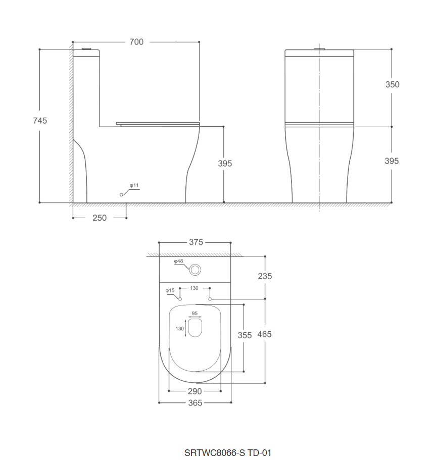 Sorento SRTWC8066-S-MBL One Piece Water Closet Twister Flushing Technology S-Trap 250mm