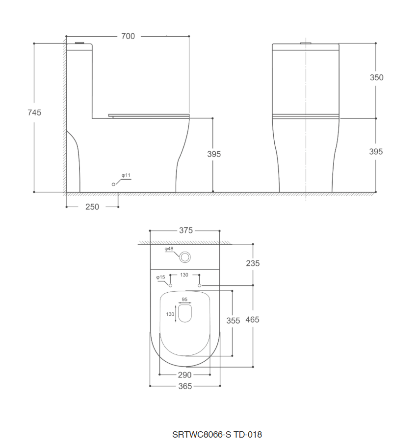 Sorento SRTWC8066-S-GY One Piece Water Closet Twister Flushing Technology S-Trap 200