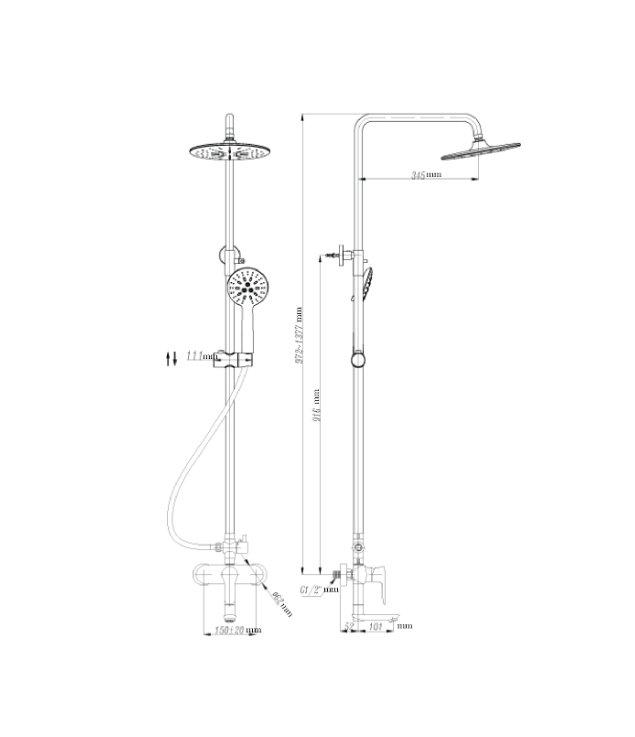 Sorento SRTWT9834-RG 3-Way Exposed Mixer Shower Set | Black & Rose Gold | Solid Brass Body with ABS Rain Shower Head