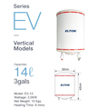 ELTON EV-14 Vertical Storage Water Heater 14 Litres 3 Gals 2.0KW White Stainless Steel Tank Hot Water System