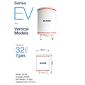ELTON EV-32 Vertical Storage Water Heater 32 Litres 7 Gals 3.0KW White Stainless Steel Tank Hot Water System