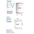 ELTON EV-55 Vertical Storage Water Heater 55 Litres 12 Gals 3.0KW White Stainless Steel Tank Hot Water System
