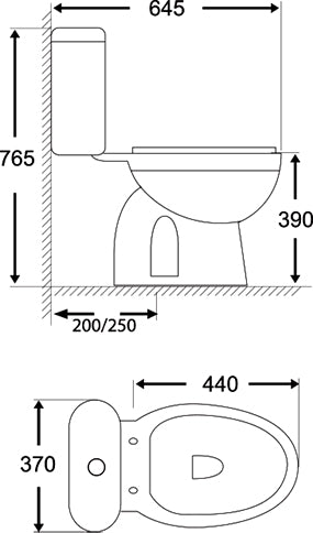 Docasa WD012 P-trap 180mm S-Trap 200mm 250mm Bathroom Closed Couple Rimless Washdown WC Water Closet 2Piece Jamban Duduk