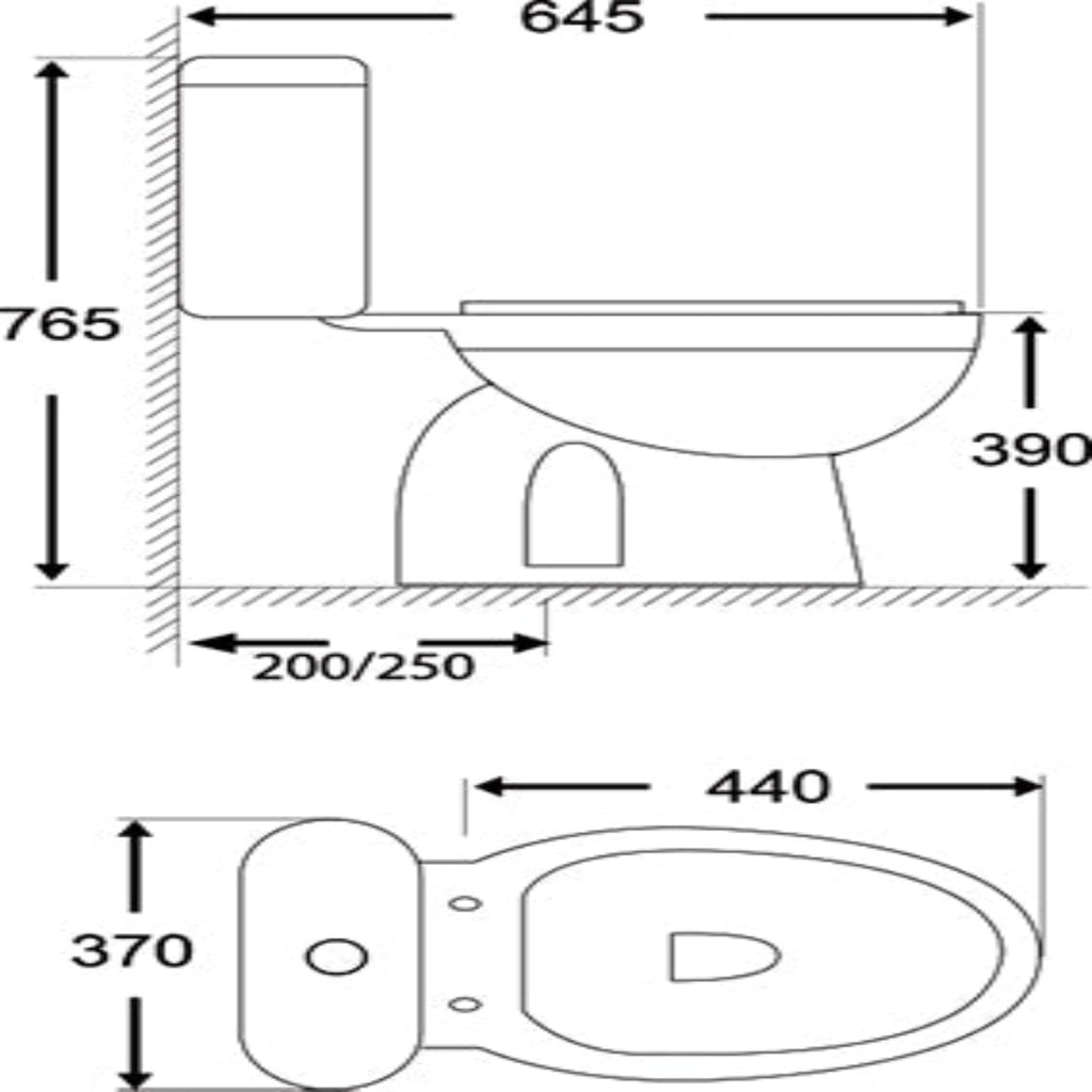Docasa WD012 P-trap 180mm S-Trap 200mm 250mm Bathroom Closed Couple Rimless Washdown WC Water Closet 2Piece Jamban Duduk