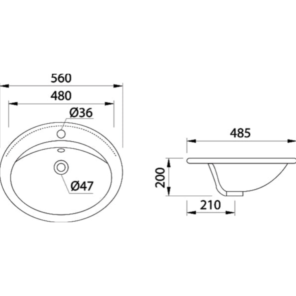 DOCASA 201 560mm Ceramic White Above Counter Basin Sinki Tandas Bilik Mandi For Bathroom,Dining Area, And Outdoor
