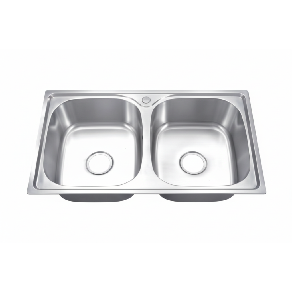 GLORY GL7843 780mm Stainless Steel Kitchen Sink Top-Mount Double Bowl Matt Sinki Dapur