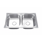 GLORY GL7843 780mm Stainless Steel Kitchen Sink Top-Mount Double Bowl Matt Sinki Dapur