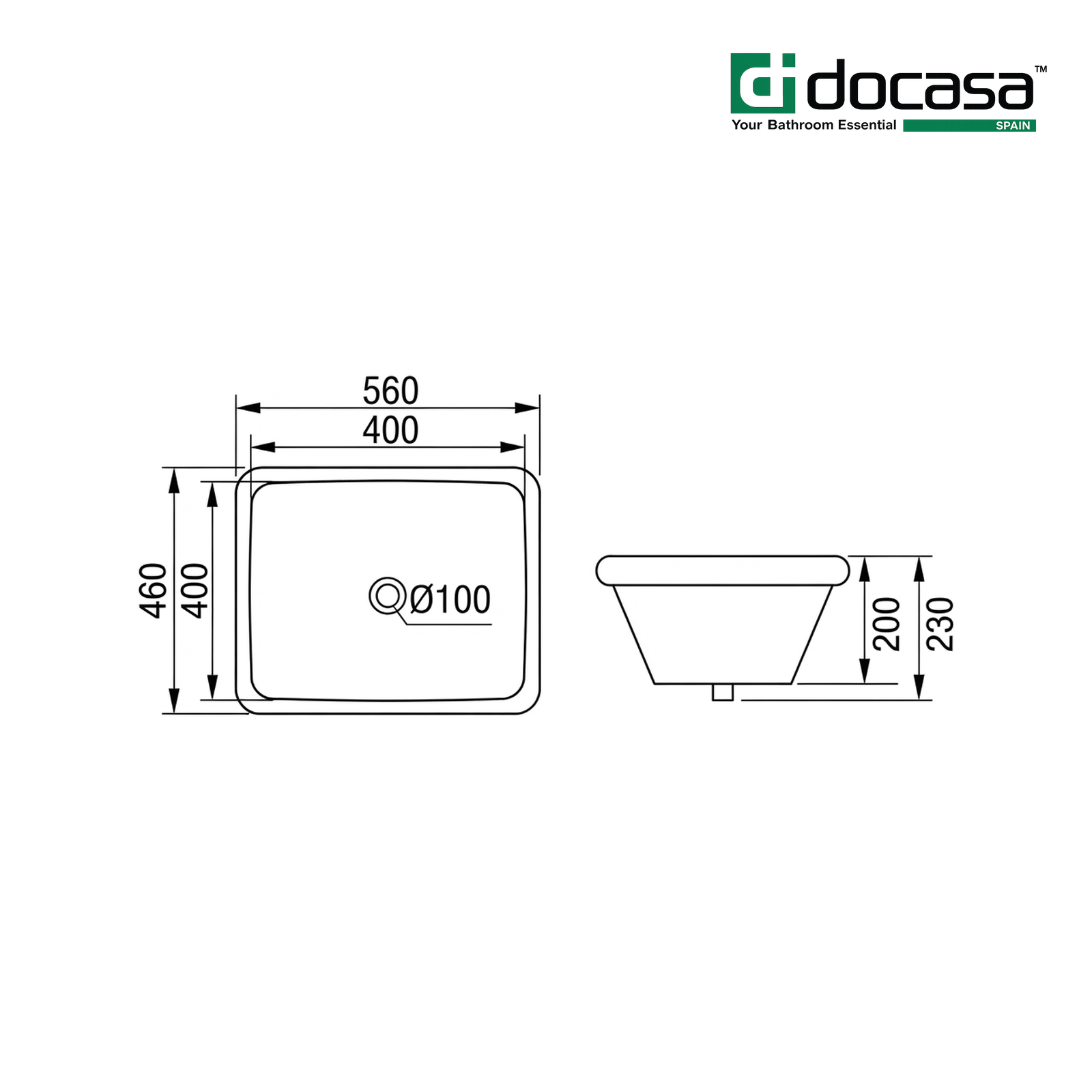 Docasa 5646KS 560mm Ceramic Under Counter Basin | White Modern Wash Sink for Bathroom & Toilet