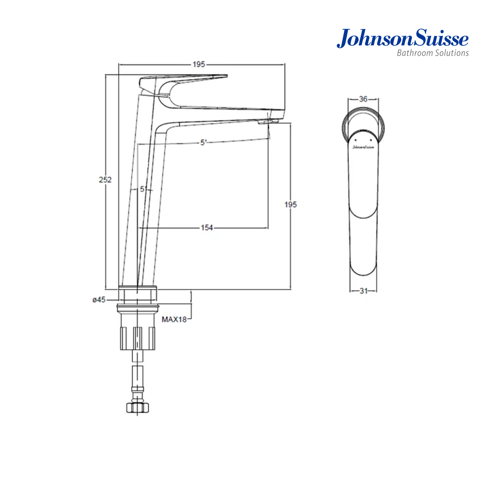Johnson Suisse Resina WBFA301710CP Single Lever Tall Basin Mixer | Chrome