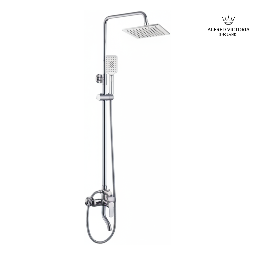 ALFRED VICTORIA 1150mm Square Exposed Rain Shower System - Chrome