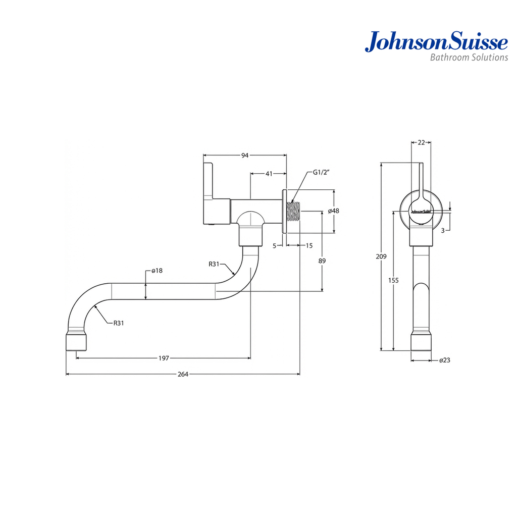 Johnson Suisse Lira 1/2" Wall Mounted Ablution Tap | WBFA301674CP | Chrome