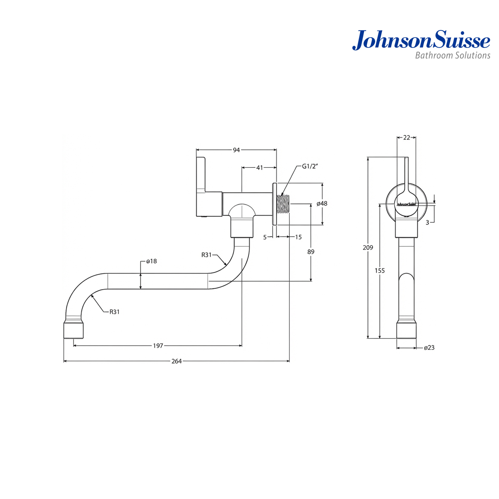 Johnson Suisse Lira 1/2" Wall Mounted Ablution Tap | WBFA301674CP | Chrome