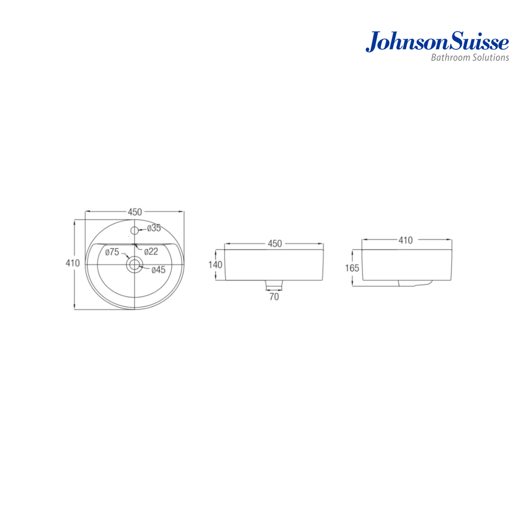 Johnson Suisse Gemelli WBAAGM141WW 450mm Oval Above Counter Basin | White