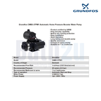 Grundfos CMB3-37PM1 0.67HP Automatic Pressure Manager Water Booster Pump | Cast Iron Housing and Stainless Steel Impellers