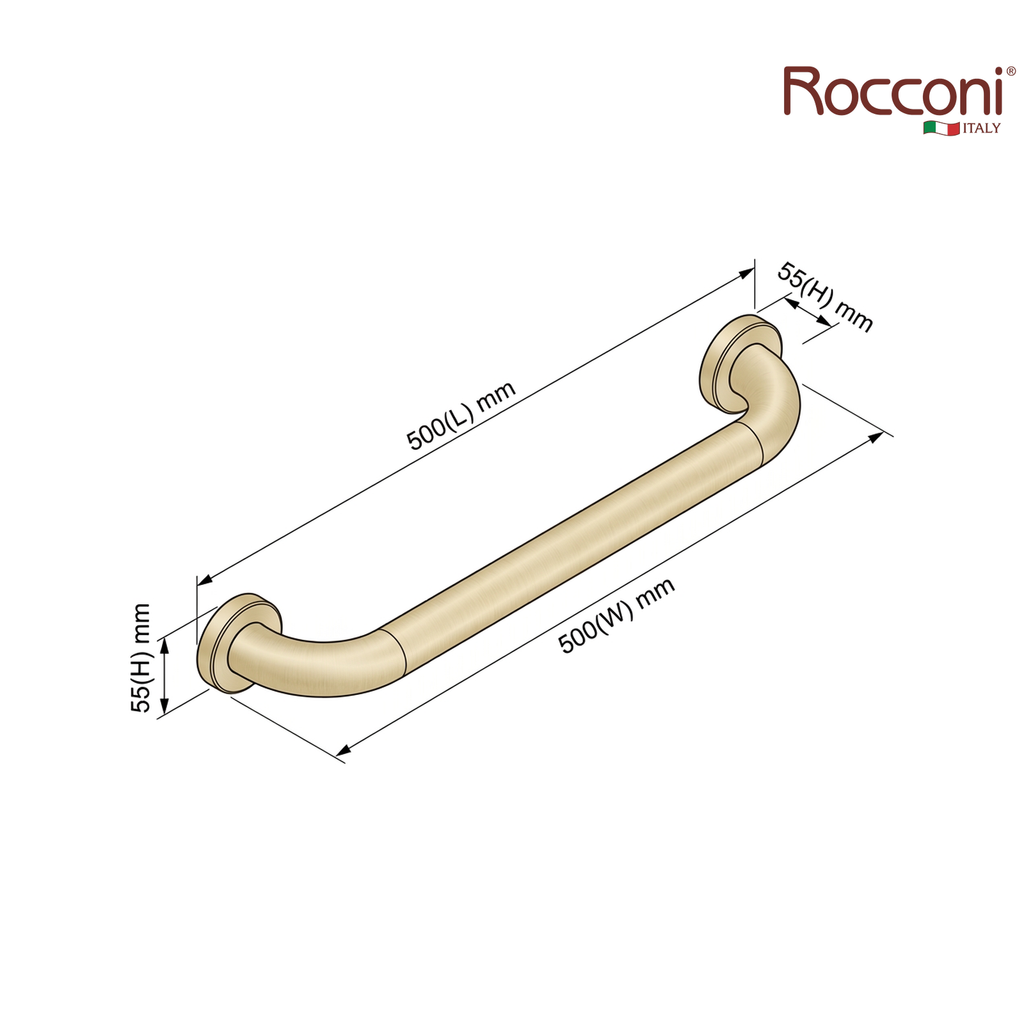 Rocconi RCN-2500G 500mm Stainless Steel Safety Bar | Gold