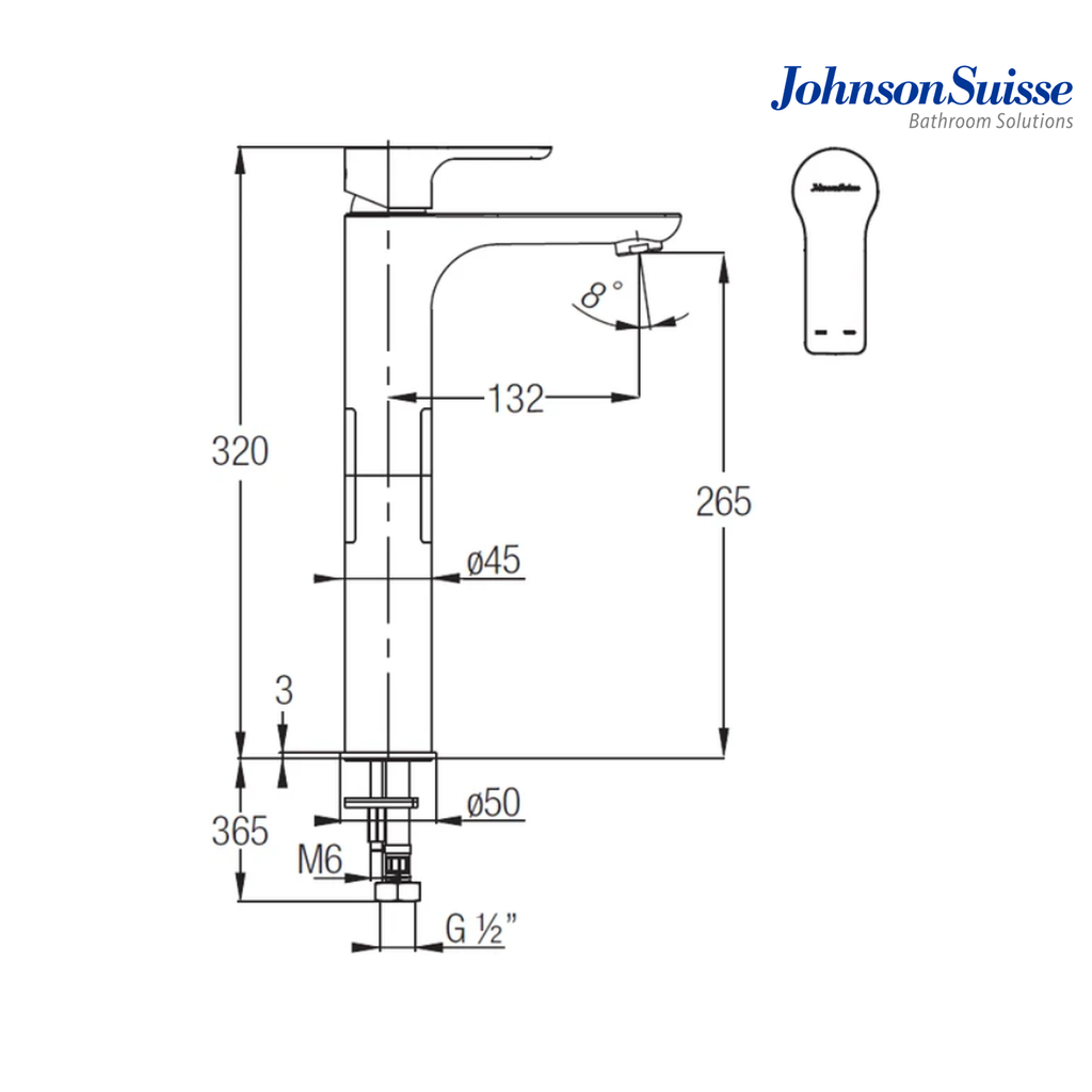 Johnson Suisse Trento Single Lever Tall Basin Mixer | WBFA301345CP | Chrome