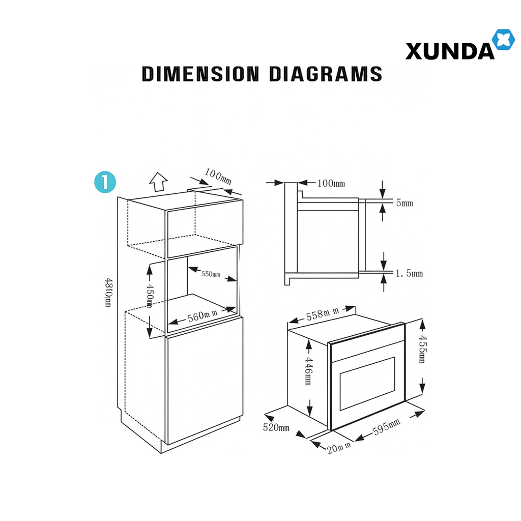Xunda KS-22X 60L Built-In 2-in-1 Steam & Grill Oven | Black