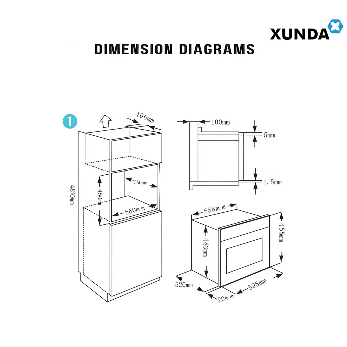 Xunda KS-22X 60L Built-In 2-in-1 Steam & Grill Oven | Black