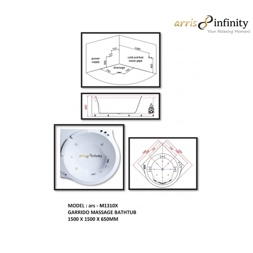 ARRIS INFINITY Garrido 1500mm Circular Massage Bathtub Luxury Jacuzzi | White