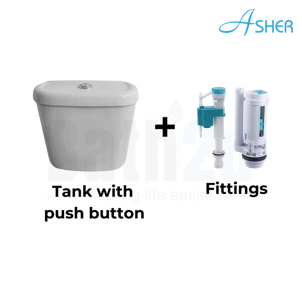 Asher T61P 420mm Ceramic Cistern Set for 2-Piece Close Couple Toilet Bowl with Single Flush Button