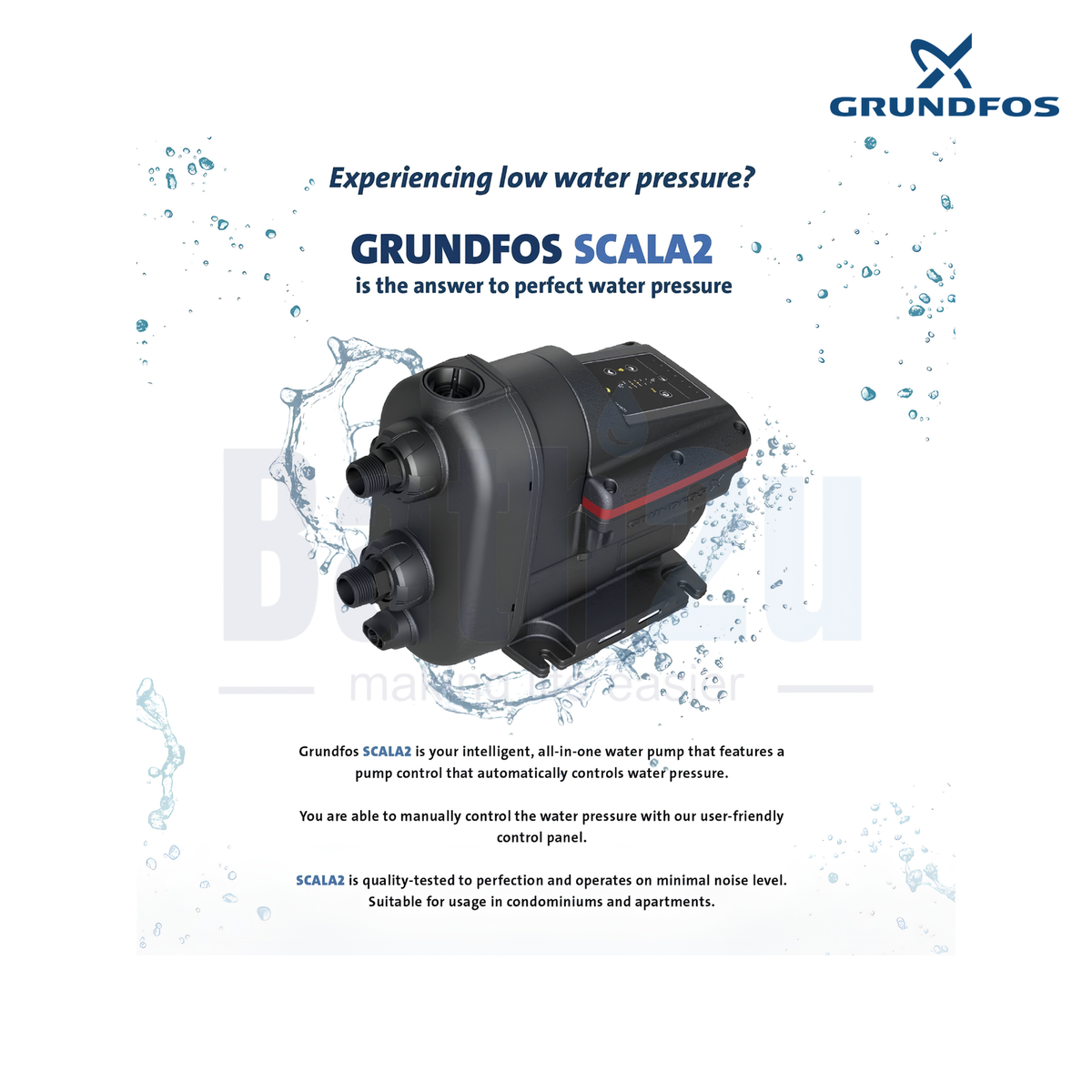 Grundfos SCALA2 3-45 550W 50 L/min Self-Priming Automatic Home Water Pressure Booster Pump