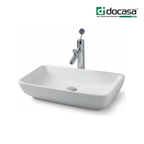 Docasa 285I 600mm Ceramic Counter Top Basin | White Modern Wash Sink for Bathroom & Toilet