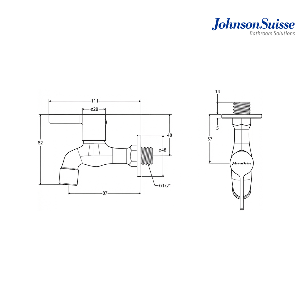 Johnson Suisse Lira 1/2" Bib Tap with Wall Flange | WBFA301667CP | Chrome