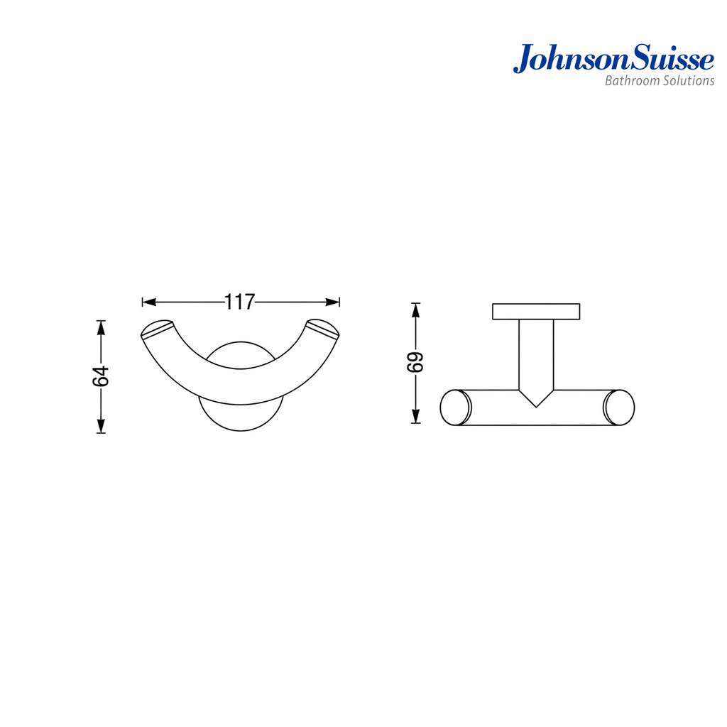 Johnson Suisse Commercial Series Double Robe Hook Bar | WBBA100133CP | Polished Silver