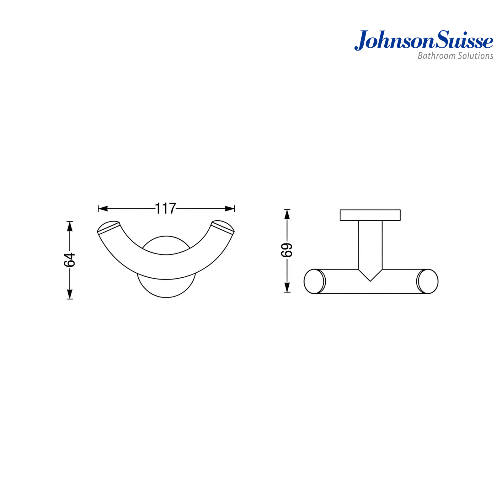 Johnson Suisse Commercial Series Double Robe Hook Bar | WBBA100133CP | Polished Silver
