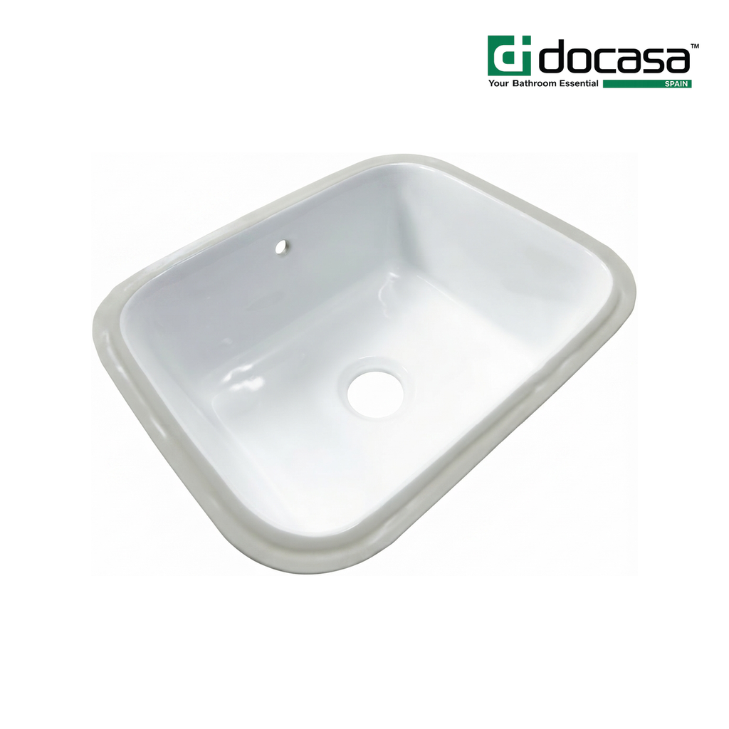 Docasa 5646KS 560mm Ceramic Under Counter Basin | White Modern Wash Sink for Bathroom & Toilet