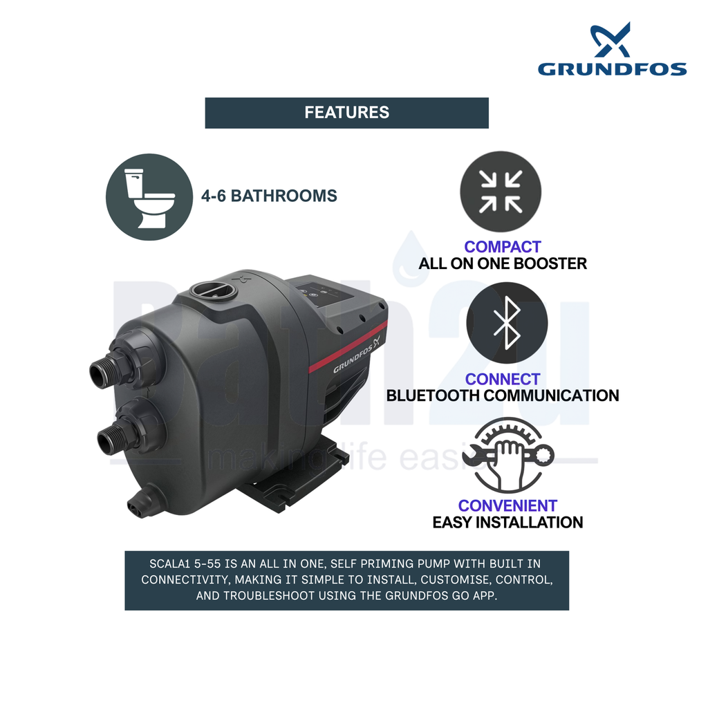 Grundfos SCALA1 5-55 123 L/min 55m Head Bluetooth Smart Home Water Pressure Booster Pump
