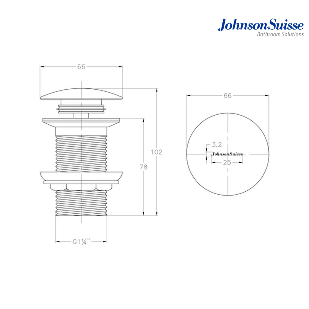 Johnson Suisse WBFT402071CP Brass Push Up Pop Up Waste Without Overflow (78mm) | Chrome