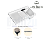 Arte Deluxe Arte Deluxe QS10065WR 1000mm x 650mm Right Integrated Sink Laundry Quartz Stone Integrated Sink | White Quartz Stone