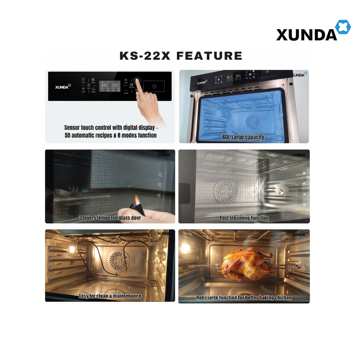 Xunda KS-22X 60L Built-In 2-in-1 Steam & Grill Oven | Black