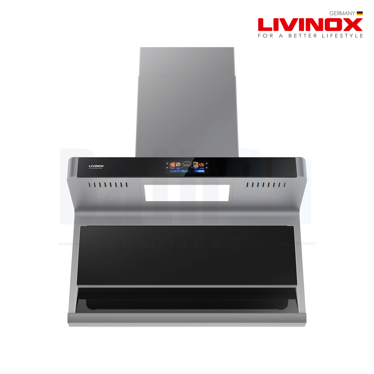 LIVINOX LCH-COPPERDC-GM-90 | 90Centimeter 2150 m³/h Touchless Smart Motion Sensor Cooker Hood | Gun Metal Coated Stainless Steel and Tempered Glass